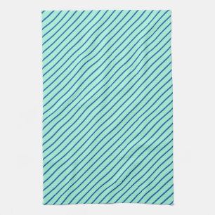Diagonal pinstripes - aqua and navy kitchen towel