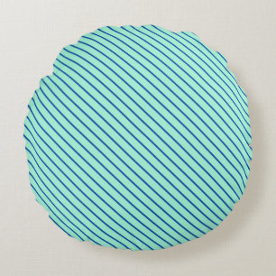 Diagonal pinstripes - aqua and navy round pillow