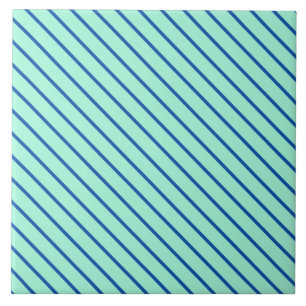Diagonal pinstripes - aqua  and navy tile