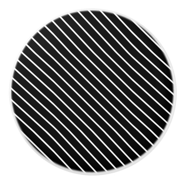 Diagonal pinstripes - black and white ceramic knob (Front)