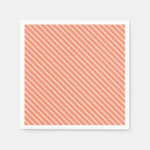 Diagonal pinstripes - coral orange and white napkin