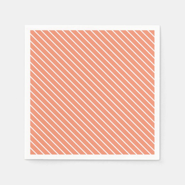 Diagonal pinstripes - coral orange and white napkin (Front)