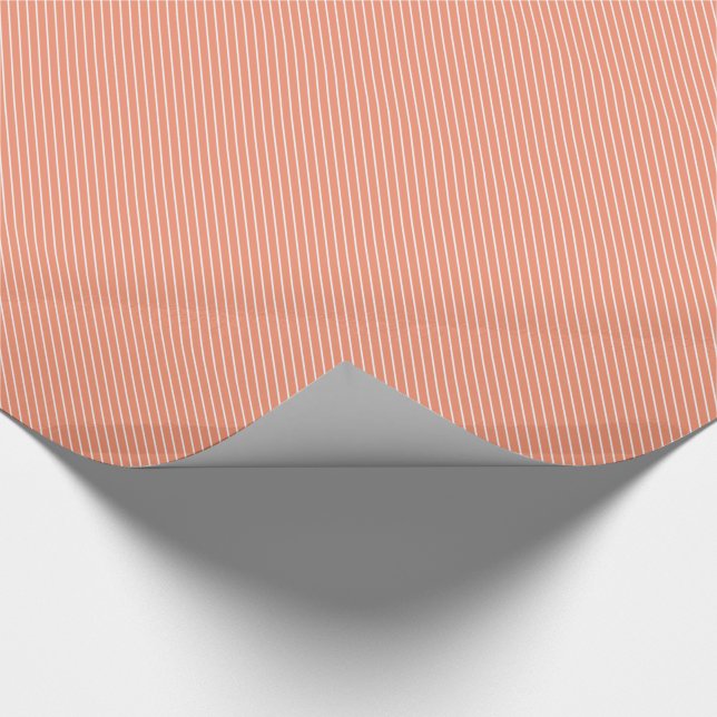 Diagonal pinstripes - coral orange and white wrapping paper (Corner)