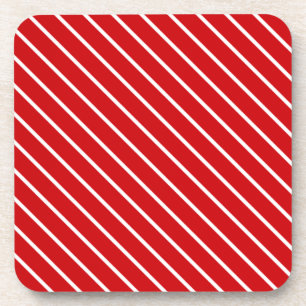 Diagonal pinstripes - deep red and white coaster