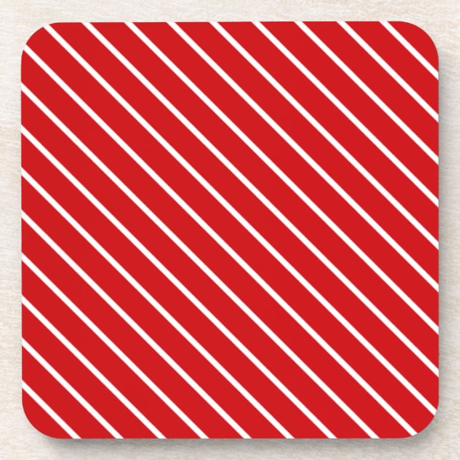 Diagonal pinstripes - deep red and white coaster (Front)