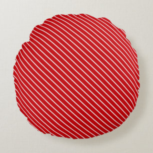 Diagonal pinstripes - deep red and white round pillow