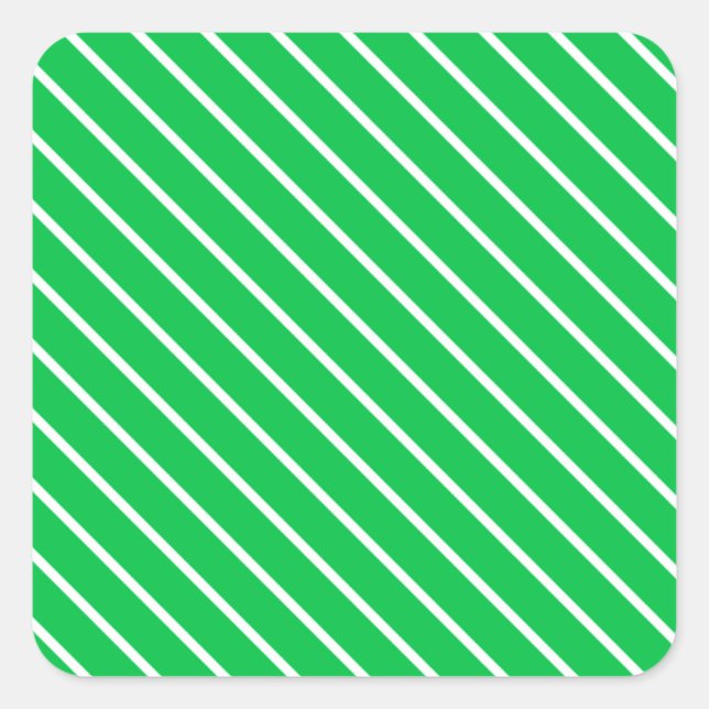 Diagonal pinstripes - emerald green and white square sticker (Front)