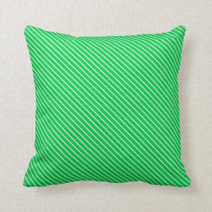 Diagonal pinstripes - emerald green and white throw pillow