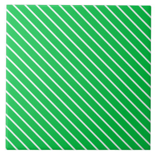 Diagonal pinstripes - emerald green and white tile