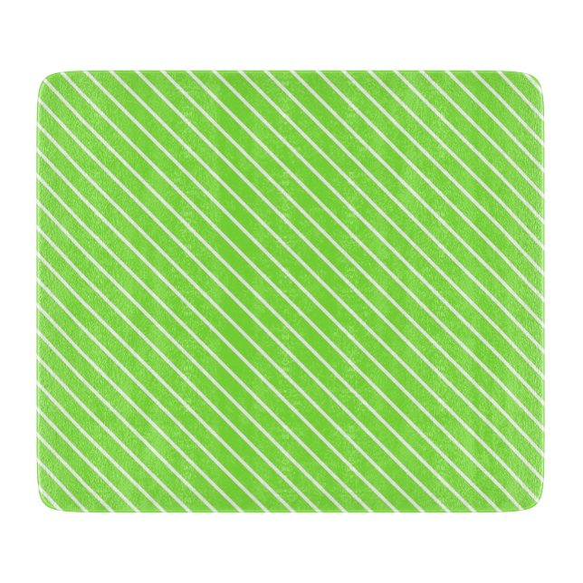 Diagonal pinstripes - lime green and white cutting board (Front)