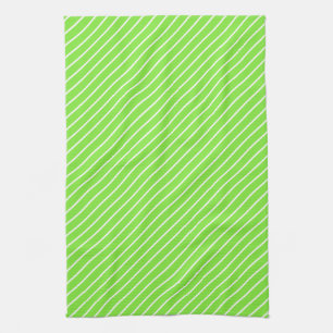 Diagonal pinstripes - lime green and white kitchen towel