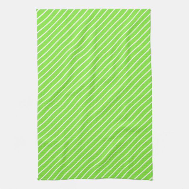 Diagonal pinstripes - lime green and white kitchen towel (Vertical)