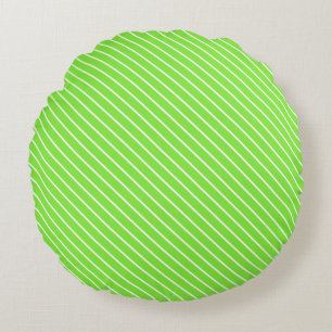 Diagonal pinstripes - lime green and white round pillow