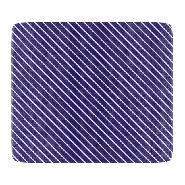 Diagonal pinstripes - navy blue and white cutting board (Front)