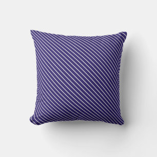 Diagonal pinstripes - navy blue and white throw pillow