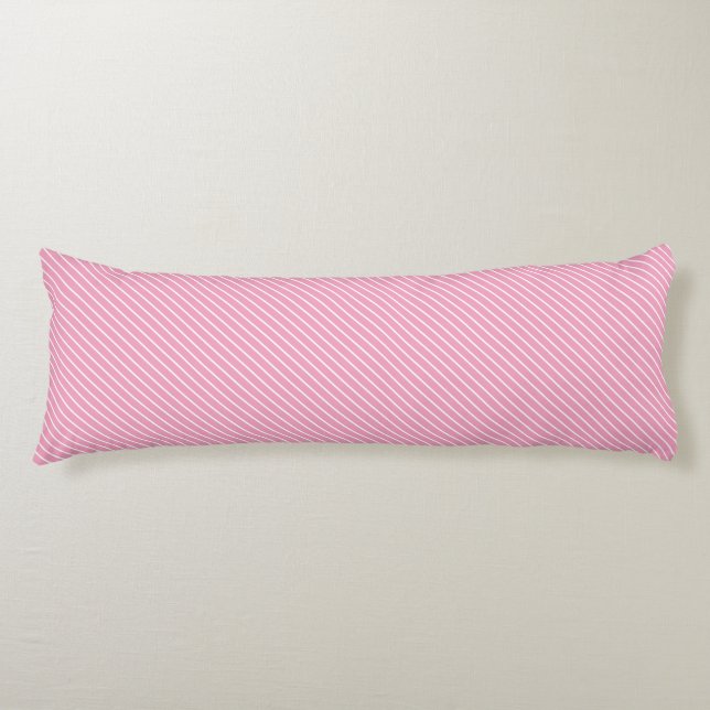 Diagonal pinstripes - shell pink and white body pillow (Front)