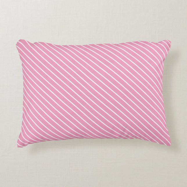 Diagonal pinstripes - shell pink and white decorative pillow (Front)