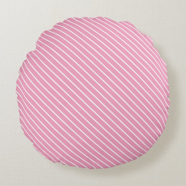 Diagonal pinstripes - shell pink and white round pillow (Front)