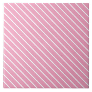 Diagonal pinstripes - shell pink and white tile