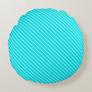 Diagonal pinstripes - turquoise and white round pillow