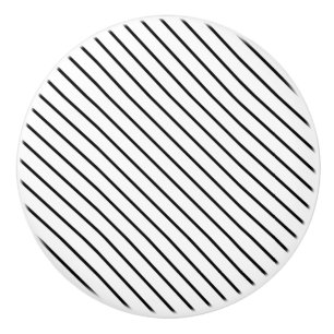 Diagonal pinstripes - white and black ceramic knob