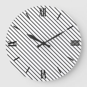 Diagonal pinstripes - white and black large clock