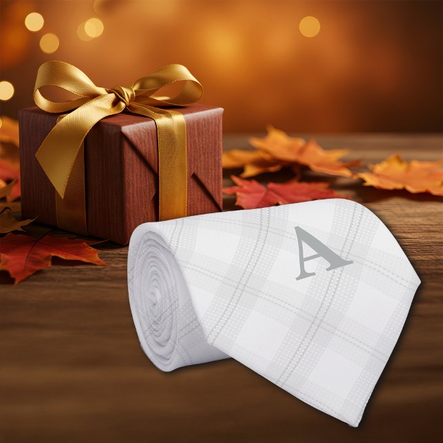 Diagonal Plaid Grey Simple Personalize Initial Tie (Creator Uploaded)