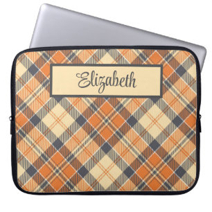 Diagonal Plaid - Orange, Black Peach-Personalized Laptop Sleeve