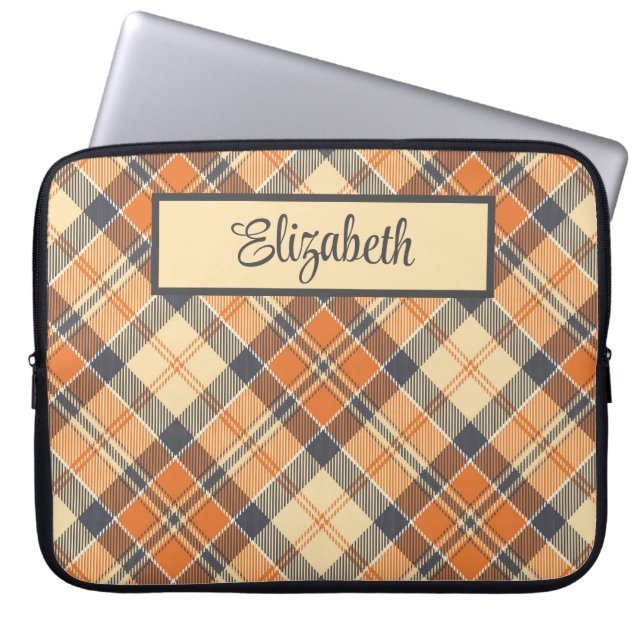 Diagonal Plaid - Orange, Black Peach-Personalized Laptop Sleeve (Front)