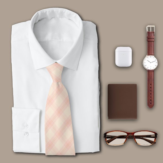 Diagonal Plaid Pink Simple Personalize Initial Tie (Creator Uploaded)