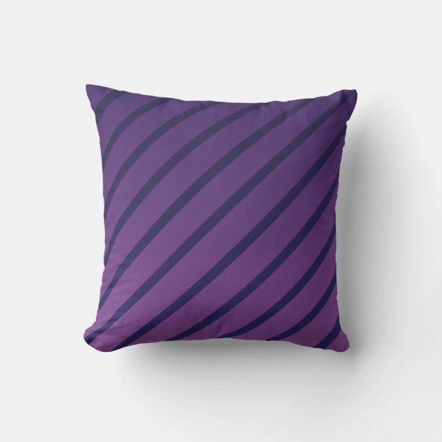 Diagonal Purple and Deep Blue Stripes Throw Pillow (Front)