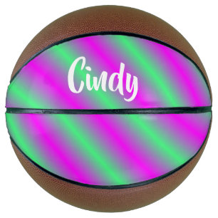 Diagonal purple and green stripes basketball