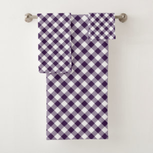 Diagonal Purple and White Gingham Plaid Towel Set