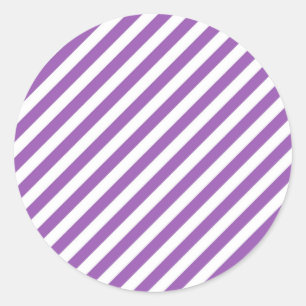 Diagonal purple and white stripes pattern classic round sticker