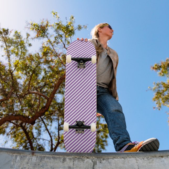 Diagonal purple and white stripes pattern skateboard (Outdoor 1)