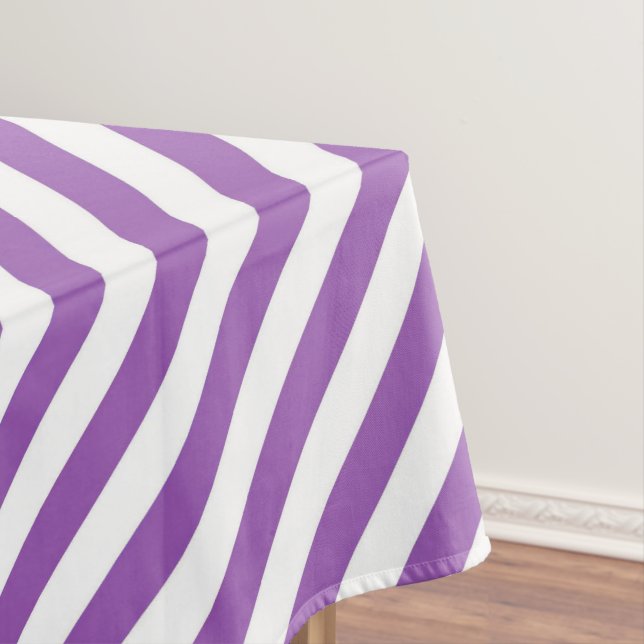 Diagonal purple and white stripes pattern tablecloth (In Situ)