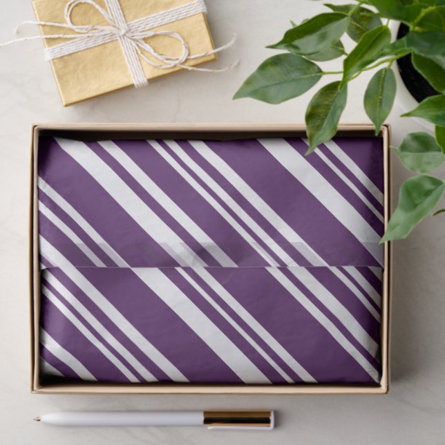 Diagonal Purple and White Stripes Tissue Paper (Gift)