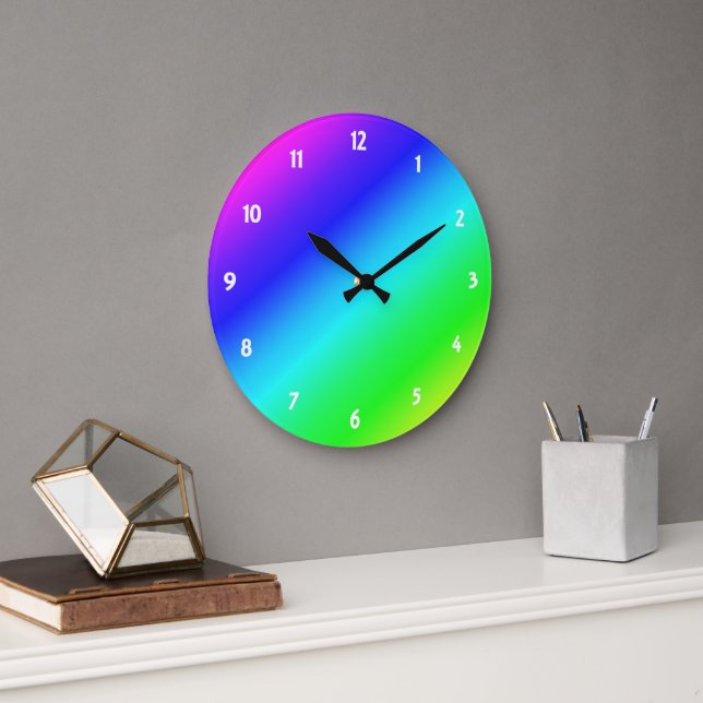 Diagonal Rainbow Gradient Blue to Green Large Clock (Office)