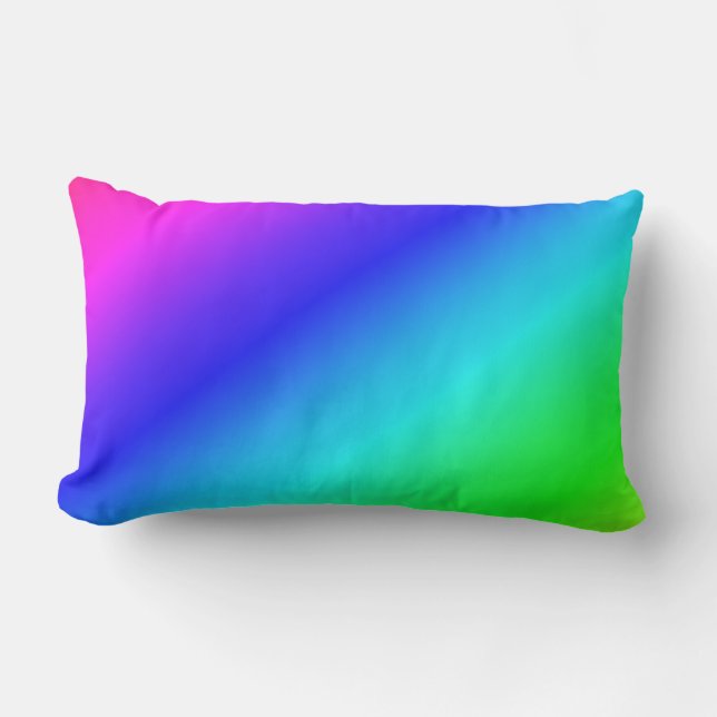 Diagonal Rainbow Gradient Blue to Green Lumbar Pillow (Front)