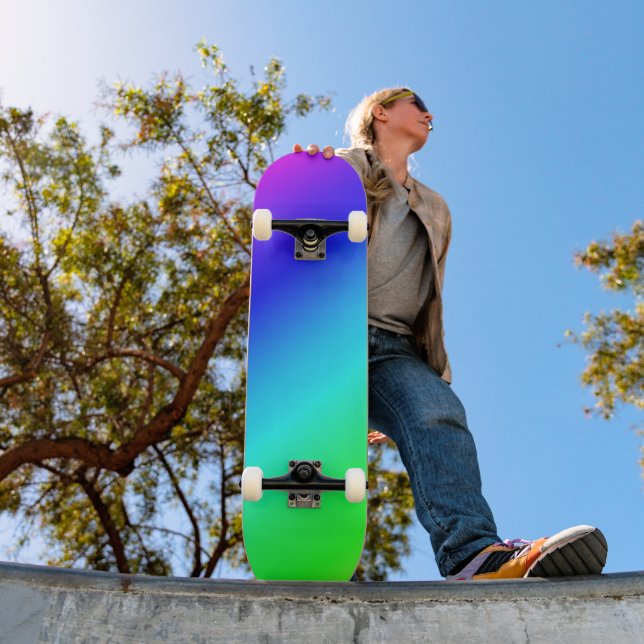 Diagonal Rainbow Gradient Blue to Green Skateboard (Outdoor 1)