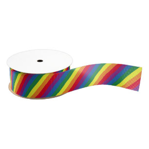 Diagonal Rainbow Pattern Grosgrain Ribbon