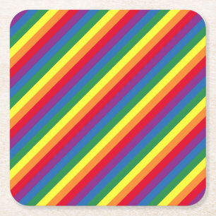 Diagonal Rainbow Pattern Square Paper Coaster