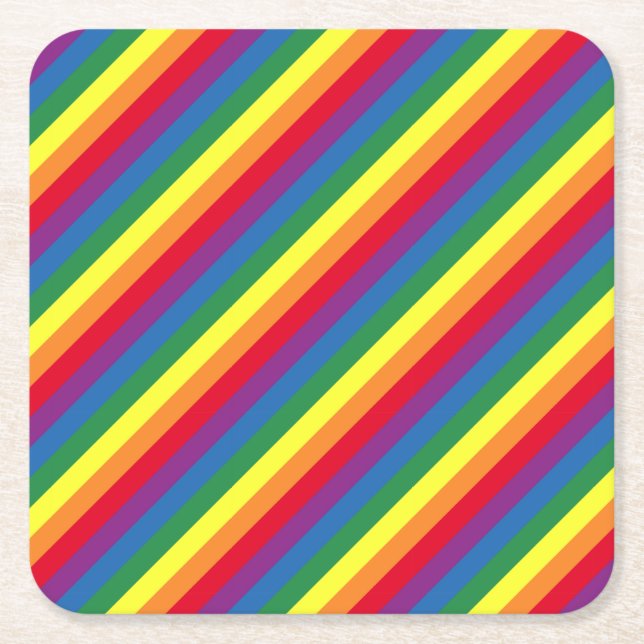 Diagonal Rainbow Pattern Square Paper Coaster (Front)