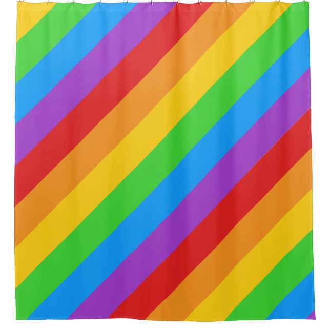 Diagonal Rainbow Pride Shower Curtain: Bold Stripe (Front)