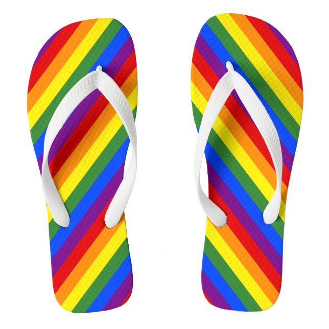 Diagonal Rainbow Stripe Pattern LGBT Pride Flip Flops (Footbed)