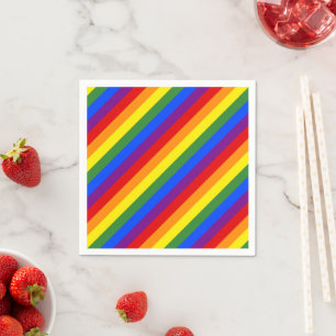 Diagonal Rainbow Stripe Pattern LGBT Pride Party Napkin