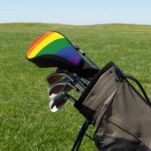 Diagonal Rainbow Striped Custom Name Golf Head Cover (In Situ)
