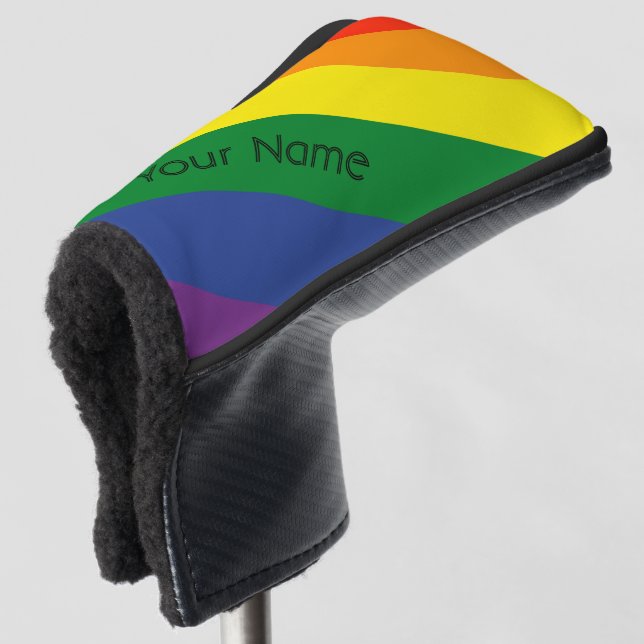 Diagonal Rainbow Striped Custom Name Golf Head Cover (3/4 Front)