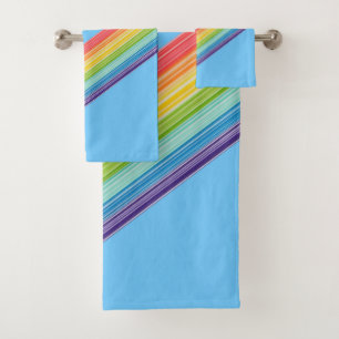 Diagonal rainbow stripes bath towel set