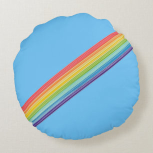 Diagonal rainbow stripes round pillow
